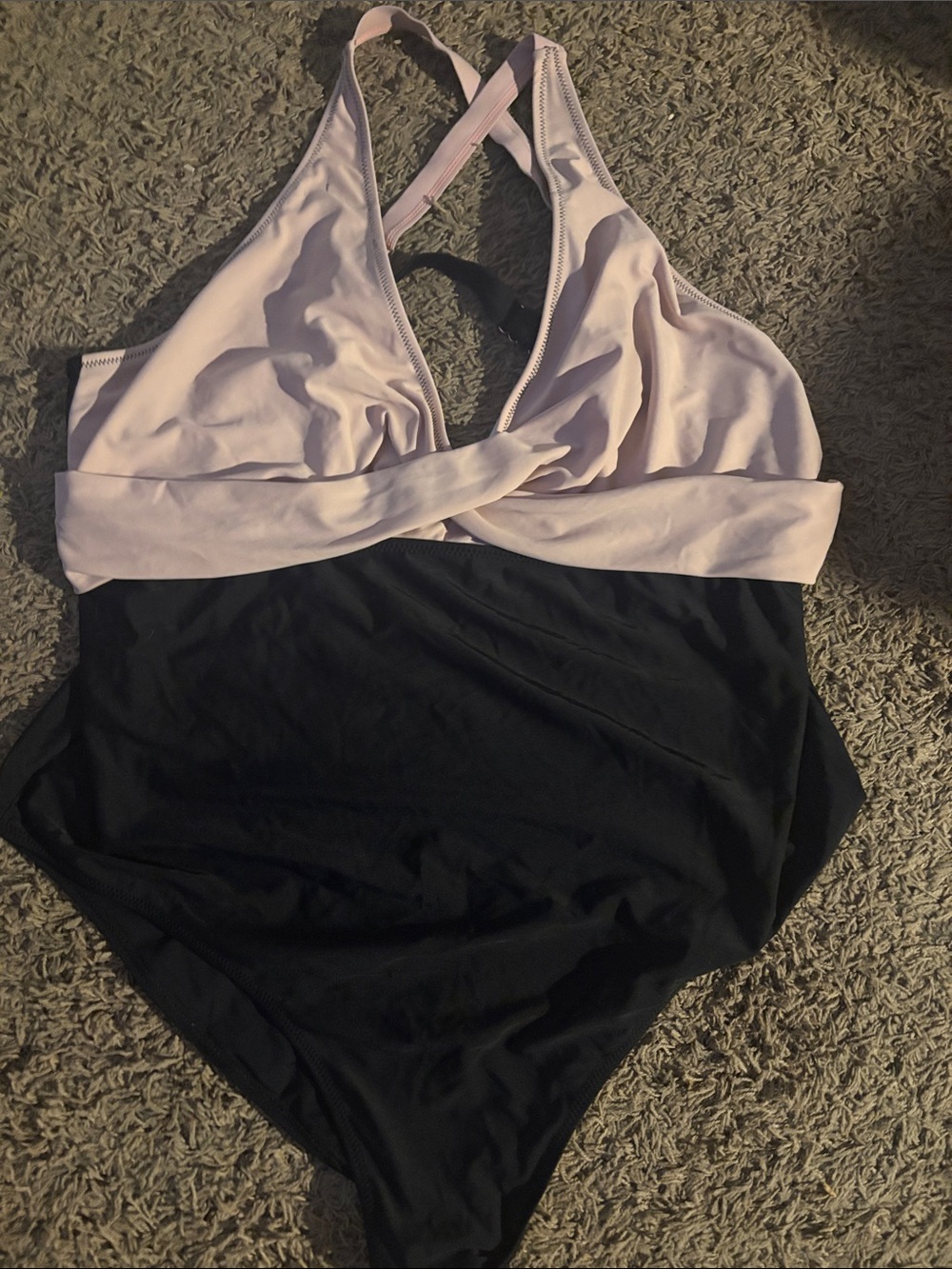 Ash Two-Tone Black and Light Pink One-Piece Swimsuit 24W